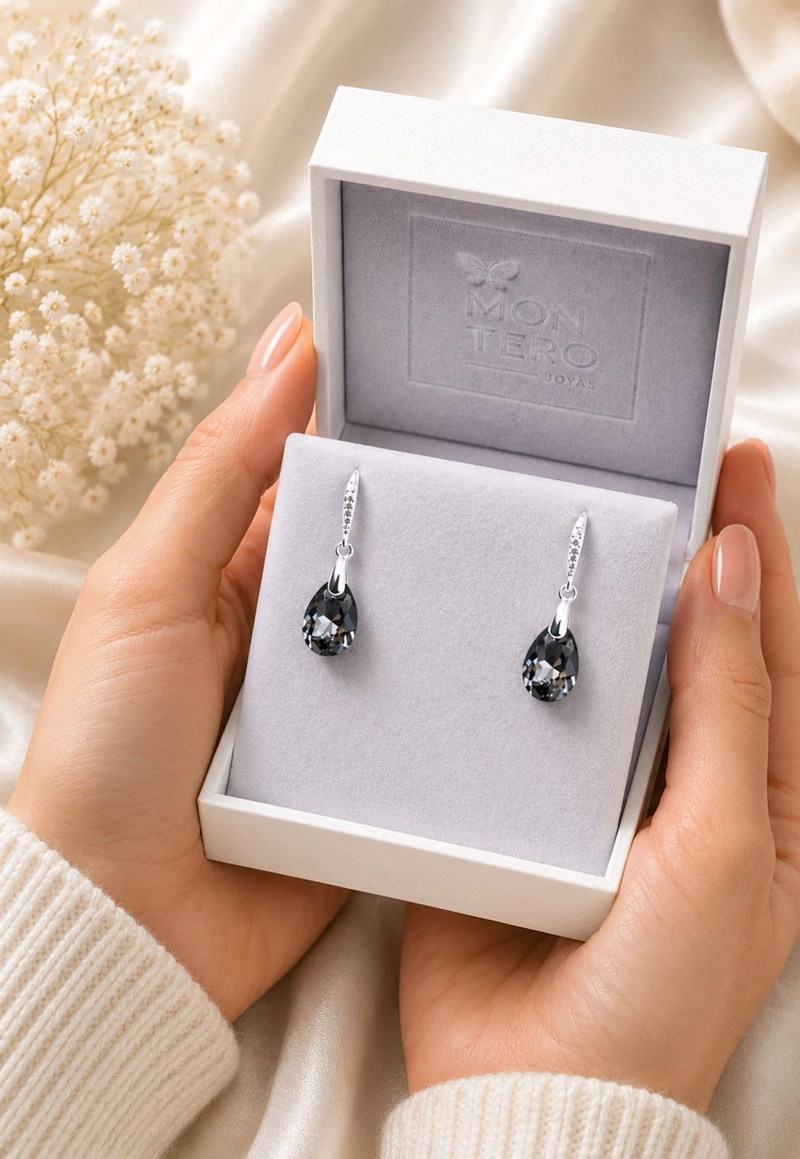 AROS GOTA DE LUZ PLATA 925 CRISTAL SWAROVSKI® SILVER NIGHT - 5