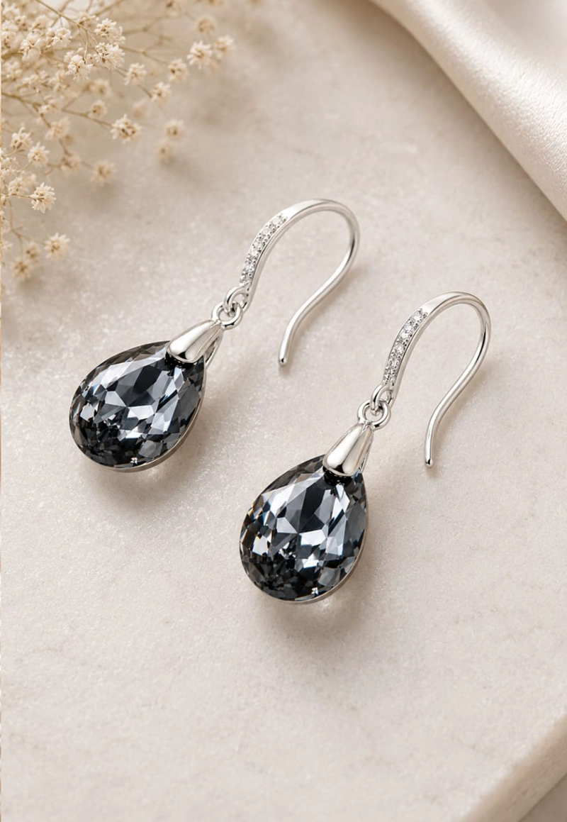 AROS GOTA DE LUZ PLATA 925 CRISTAL SWAROVSKI® SILVER NIGHT - 6