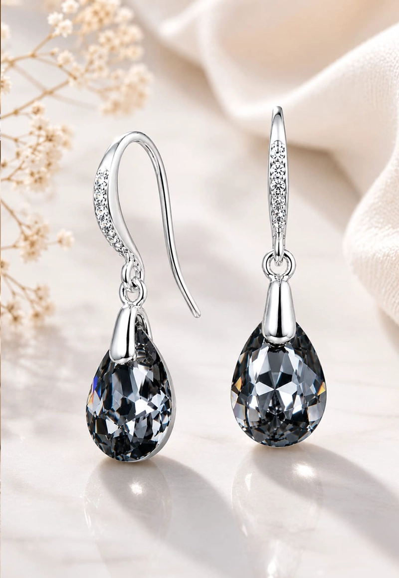 AROS GOTA DE LUZ PLATA 925 CRISTAL SWAROVSKI® SILVER NIGHT - 7