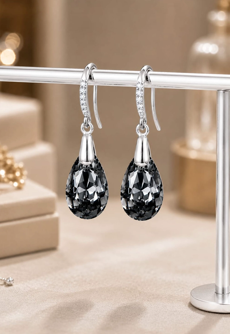 AROS GOTA DE LUZ PLATA 925 CRISTAL SWAROVSKI® SILVER NIGHT - 8