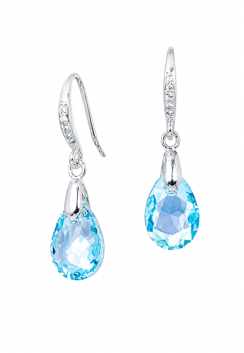 AROS GOTA DE LUZ PLATA 925 CRISTAL SWAROVSKI AQUAMARINE