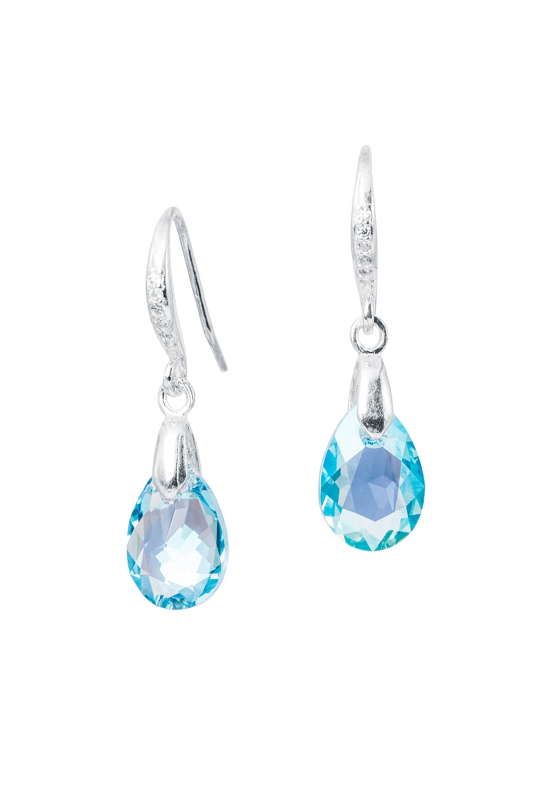 AROS GOTA DE LUZ PLATA ITALIANA 925 Y CRISTAL GENUINO AQUAMARINE JOYAS MONTERO - 1