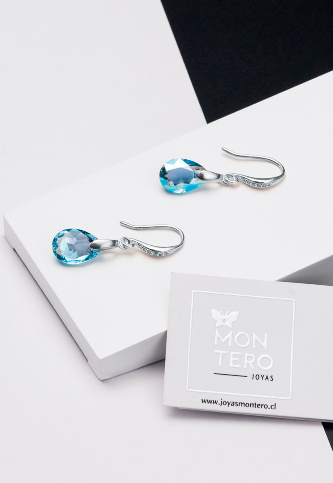AROS GOTA DE LUZ PLATA ITALIANA 925 Y CRISTAL GENUINO AQUAMARINE JOYAS MONTERO - 2