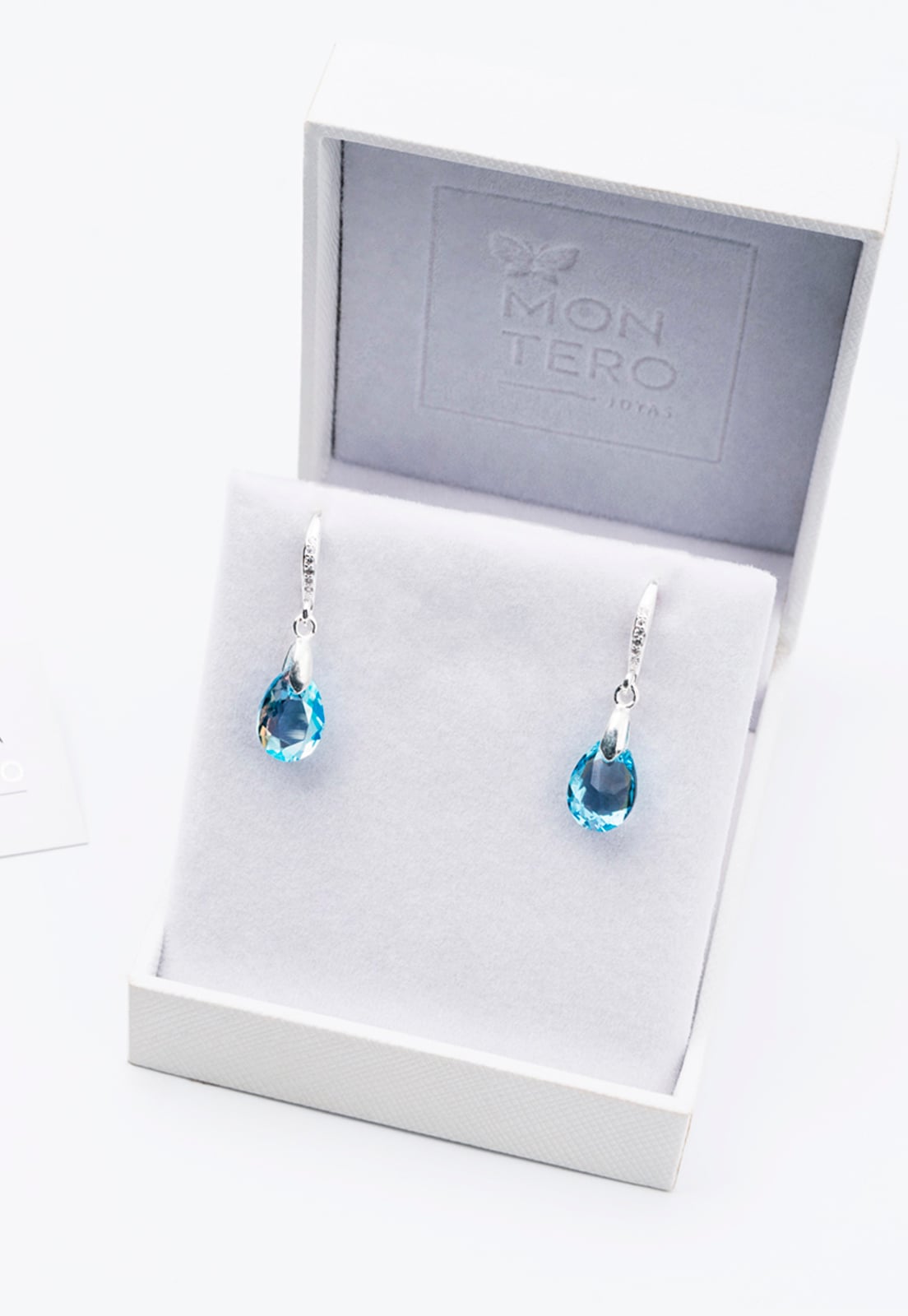 AROS GOTA DE LUZ PLATA ITALIANA 925 Y CRISTAL GENUINO AQUAMARINE JOYAS MONTERO - 3