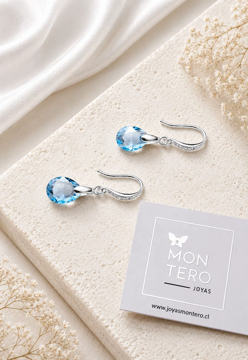 AROS GOTA DE LUZ PLATA 925 CRISTAL SWAROVSKI® AQUAMARINE - 6