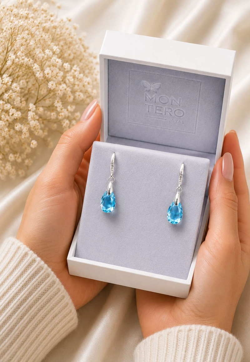 AROS GOTA DE LUZ PLATA 925 CRISTAL SWAROVSKI® AQUAMARINE - 7