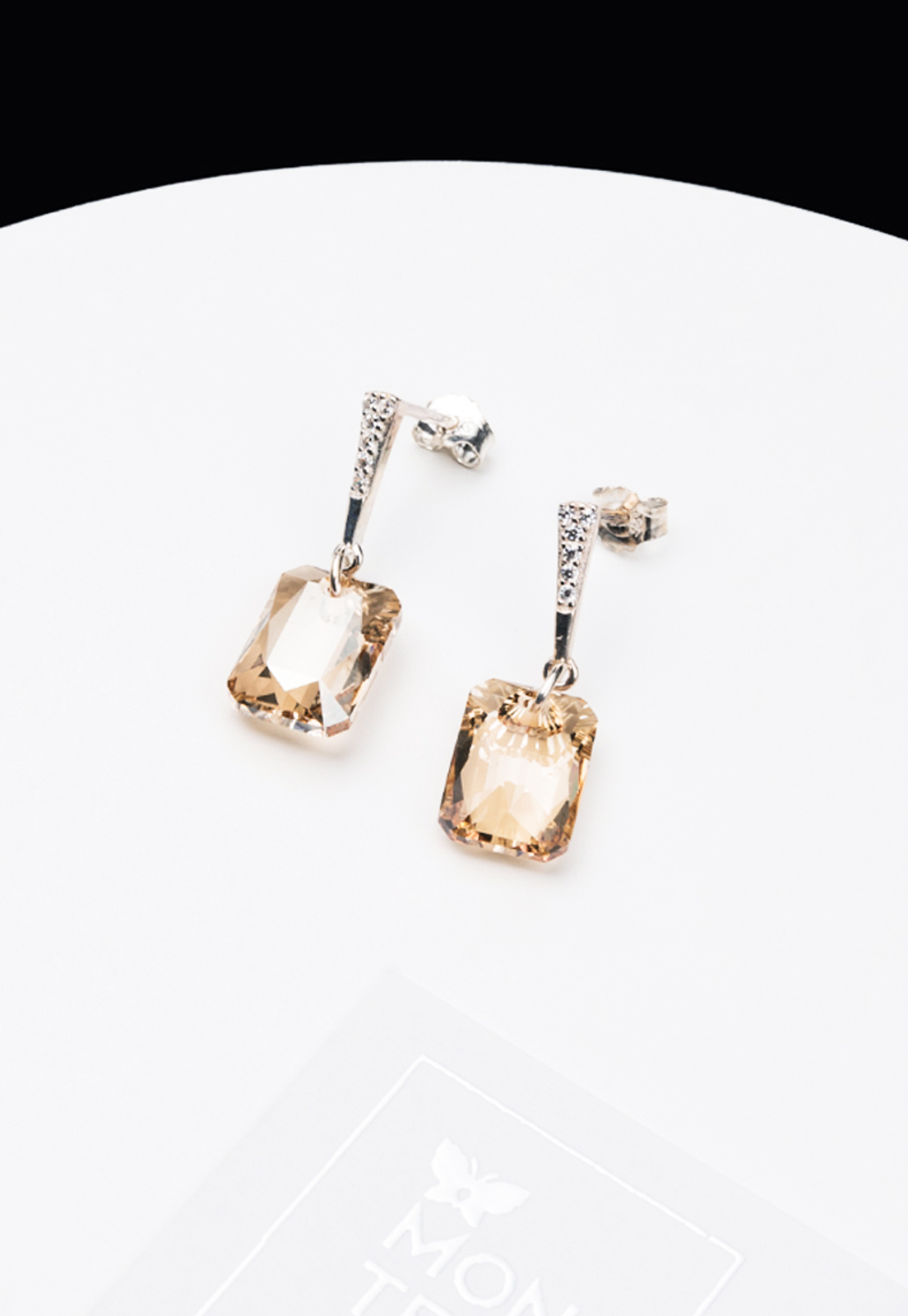 AROS ESTEFANIA PLATA ITALIANA 925 Y CRISTALES GENUINOS GOLDEN SHADOW JOYAS MONTERO - 2