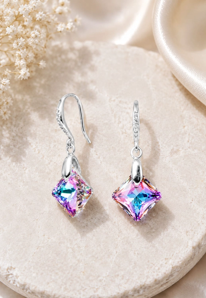 Aros Cristina Plata 925 Cristal SWAROVSKI®  Vitral Light - 2