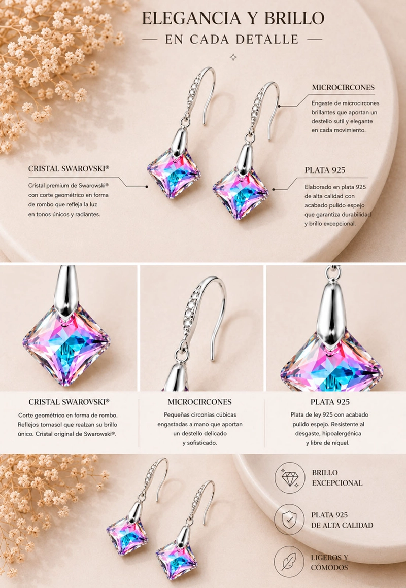 Aros Cristina Plata 925 Cristal SWAROVSKI®  Vitral Light - 7