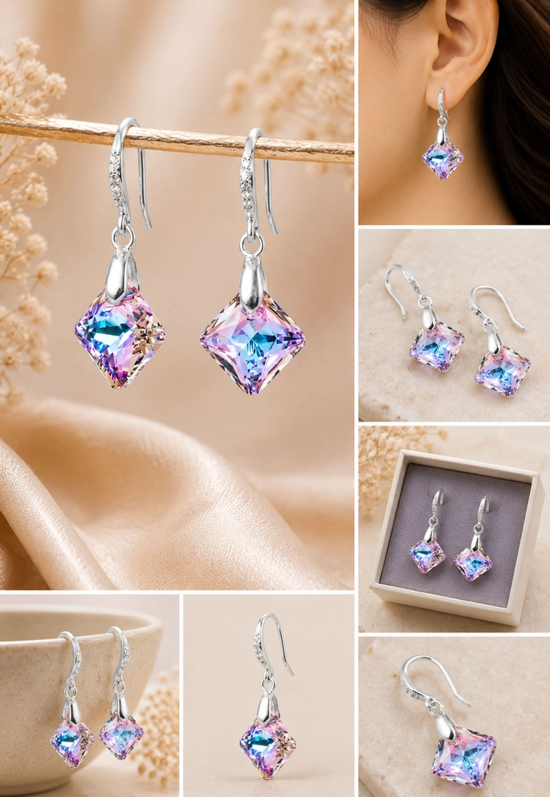 Aros Cristina Plata 925 Cristal SWAROVSKI®  Vitral Light - 9