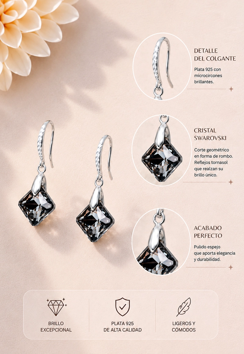 AROS CRISTINA PLATA 925 CRISTAL SWAROVSKI® SILVER NIGHT - 9