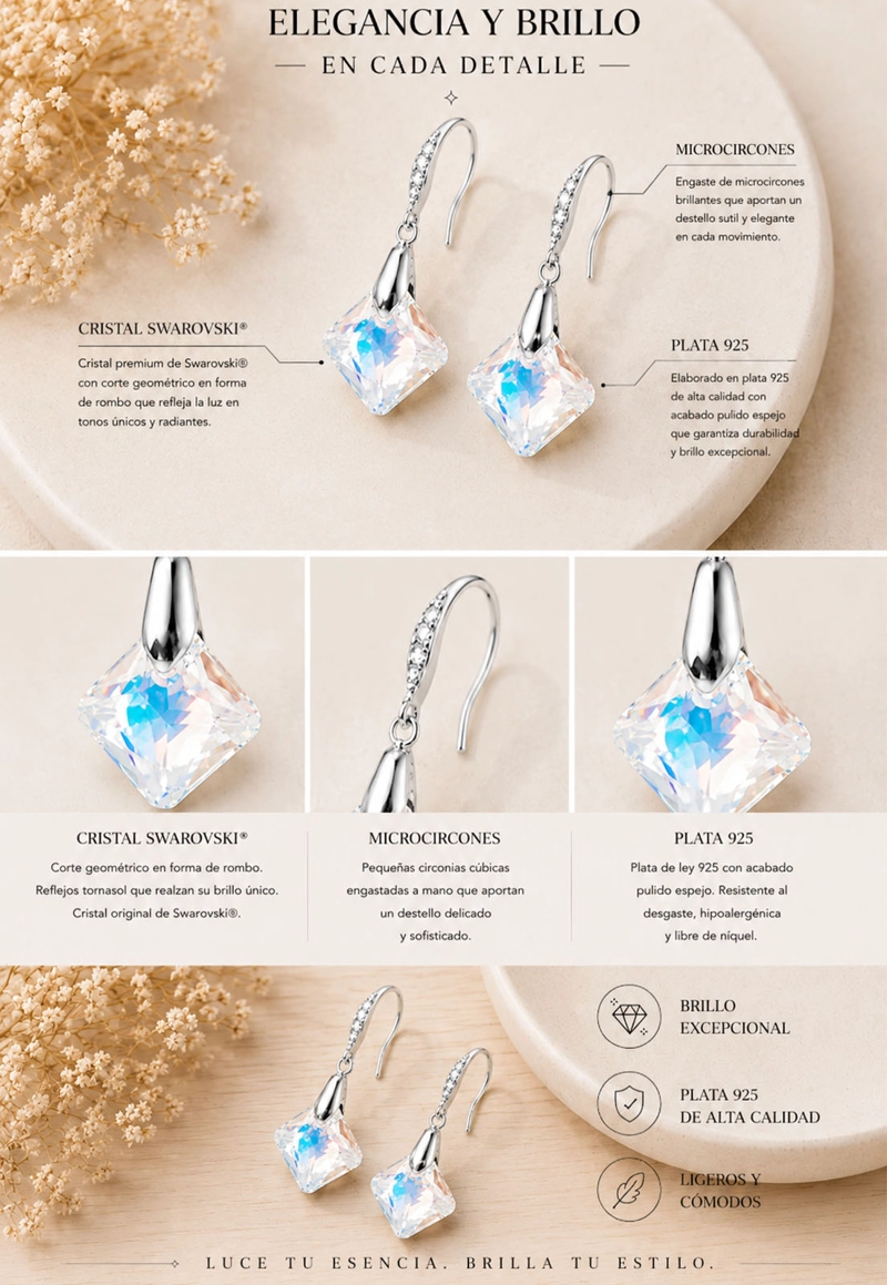 Aros  Cristina Plata 925 Cristal SWAROVSKI® Aurora Boreal - 6