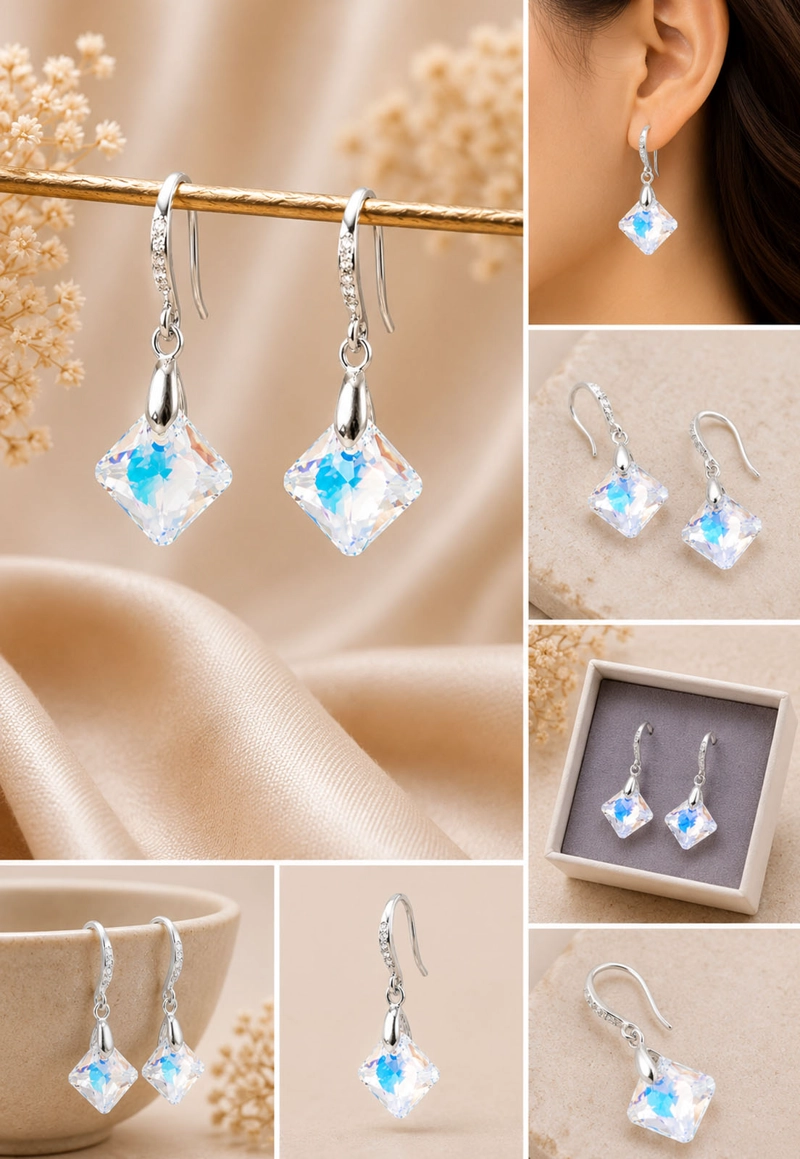 Aros  Cristina Plata 925 Cristal SWAROVSKI® Aurora Boreal - 8