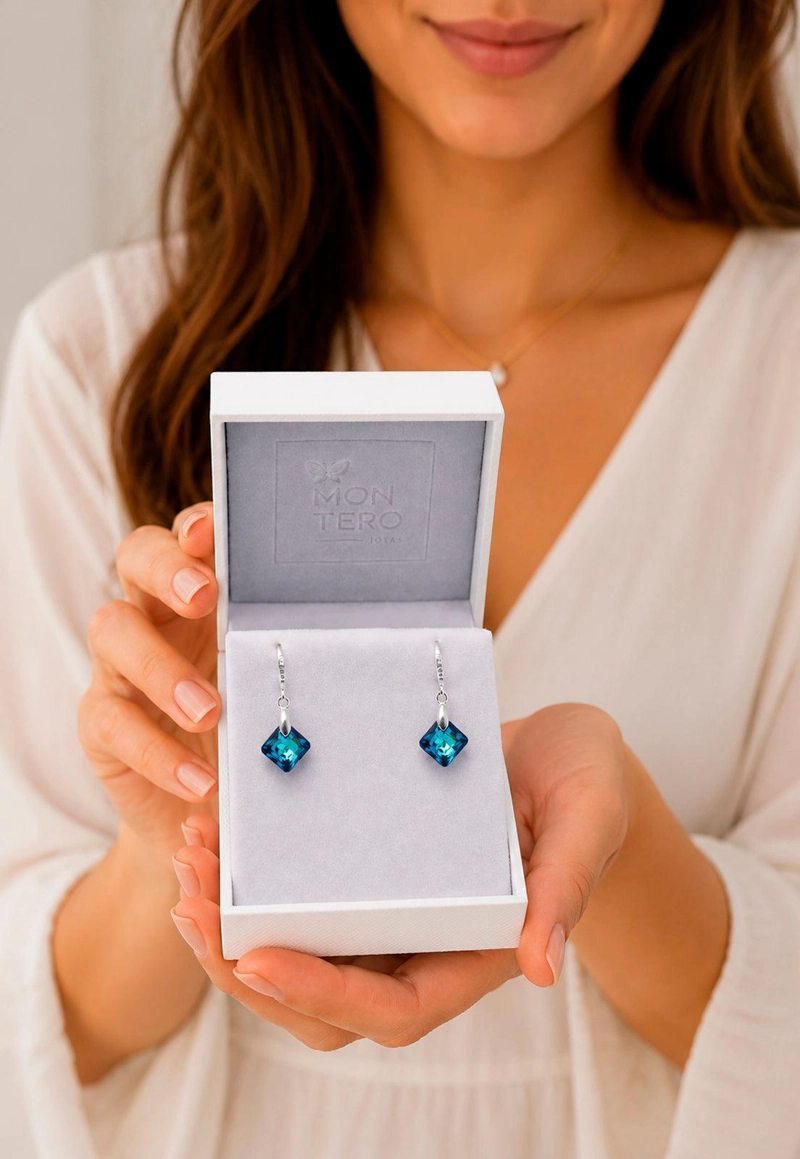 AROS CRISTINA PLATA 925 CRISTAL SWAROVSKI® BERMUDA BLUE - 6