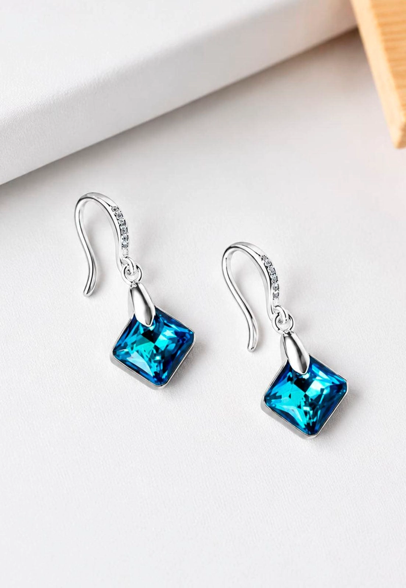 AROS CRISTINA PLATA 925 CRISTAL SWAROVSKI® BERMUDA BLUE - 7