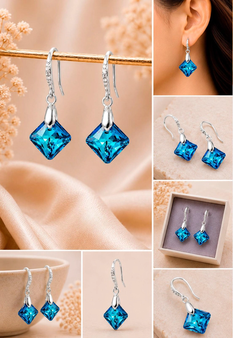 AROS CRISTINA PLATA 925 CRISTAL SWAROVSKI® BERMUDA BLUE - 9