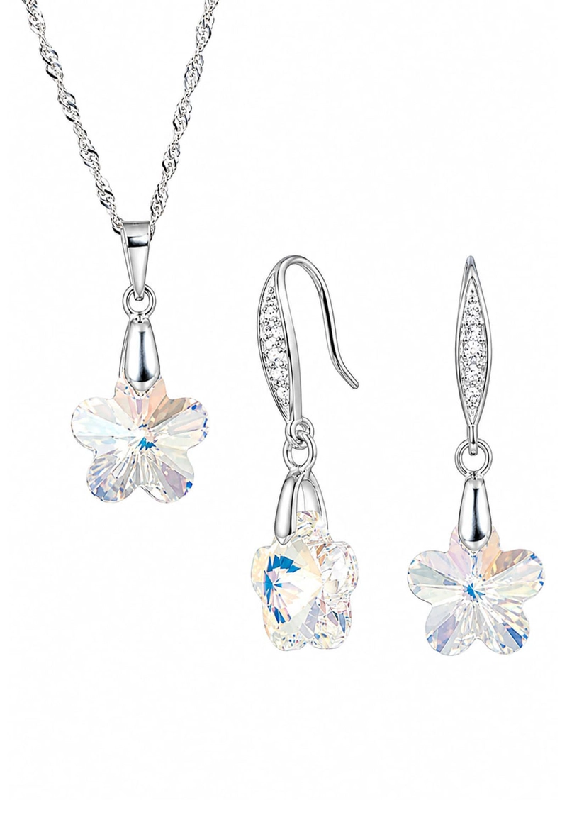CONJUNTO  FLORENCIA PLATA 925 CRISTAL SWAROVSKI® AURORA BOREAL - 1