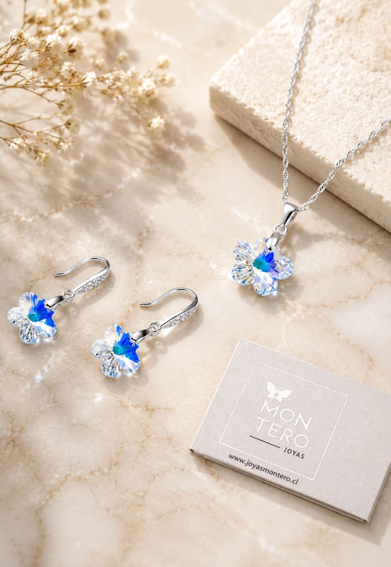 CONJUNTO  FLORENCIA PLATA 925 CRISTAL SWAROVSKI® AURORA BOREAL - 2