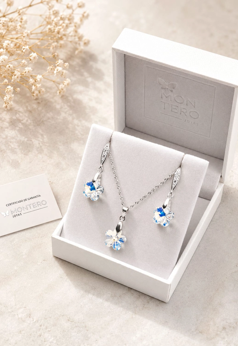CONJUNTO  FLORENCIA PLATA 925 CRISTAL SWAROVSKI® AURORA BOREAL - 3