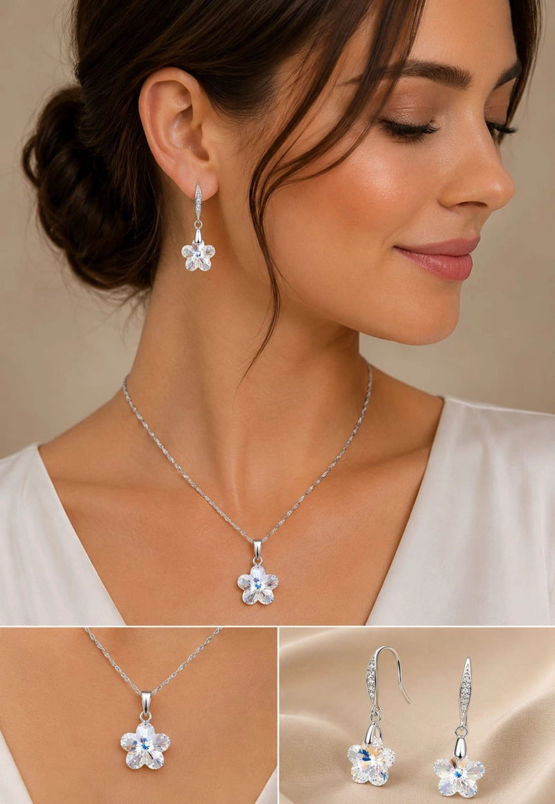 CONJUNTO  FLORENCIA PLATA 925 CRISTAL SWAROVSKI® AURORA BOREAL - 4