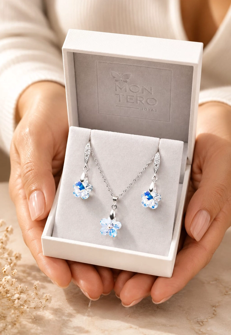 CONJUNTO  FLORENCIA PLATA 925 CRISTAL SWAROVSKI® AURORA BOREAL - 5