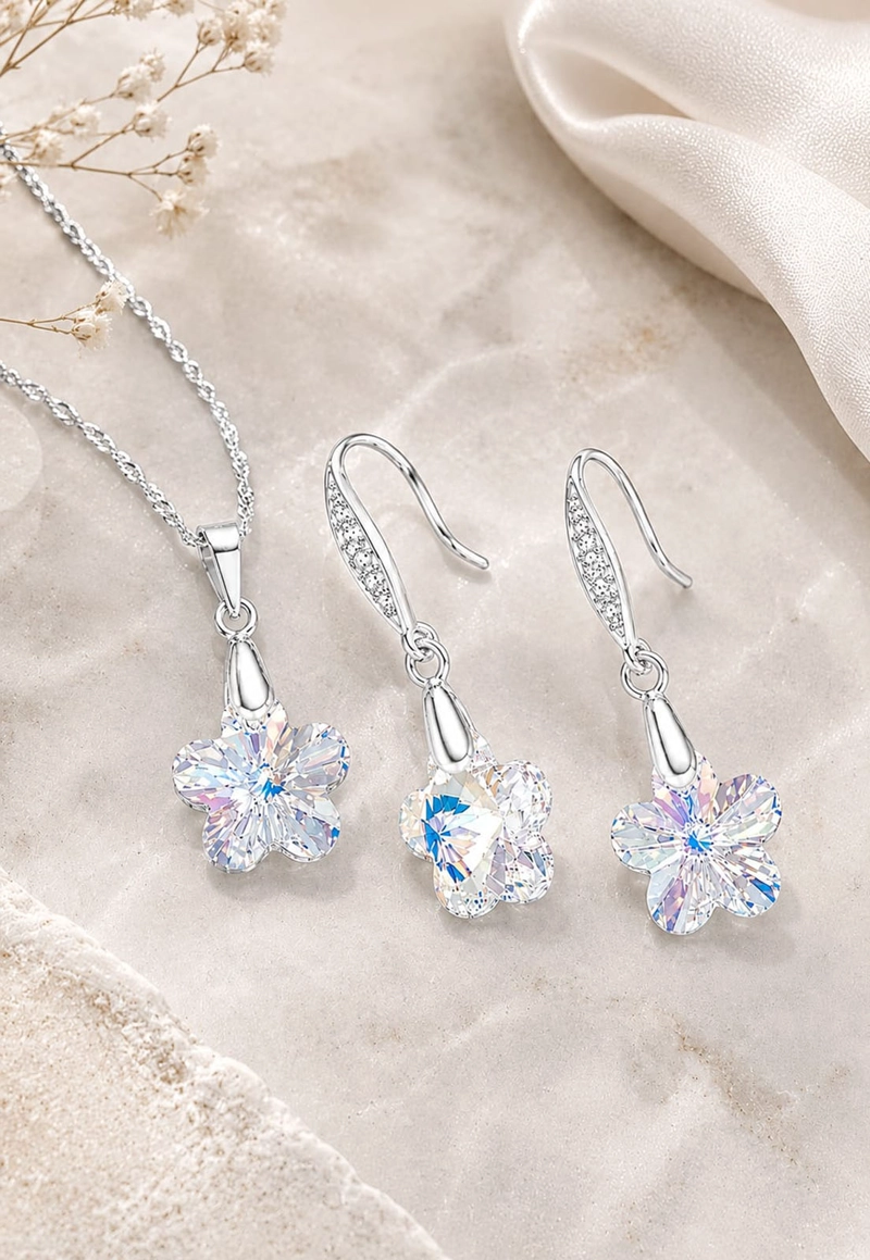 CONJUNTO  FLORENCIA PLATA 925 CRISTAL SWAROVSKI® AURORA BOREAL - 6