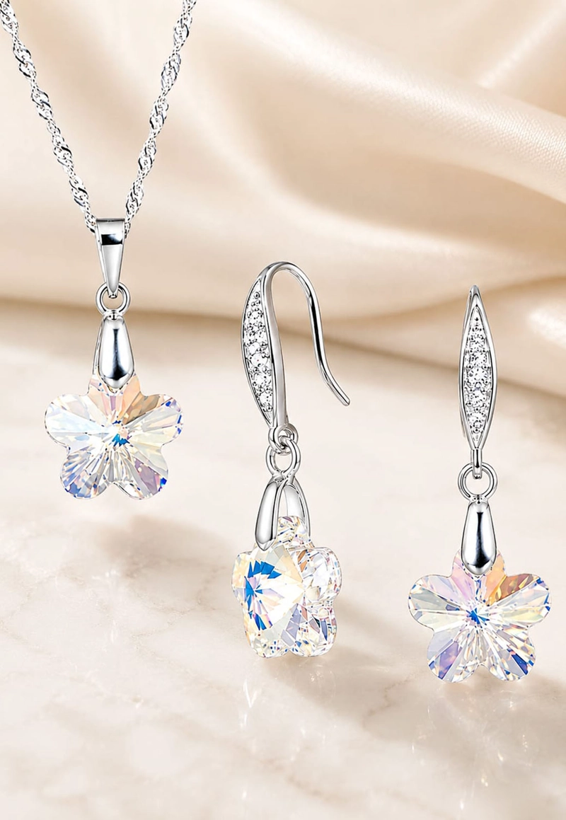 CONJUNTO  FLORENCIA PLATA 925 CRISTAL SWAROVSKI® AURORA BOREAL - 7