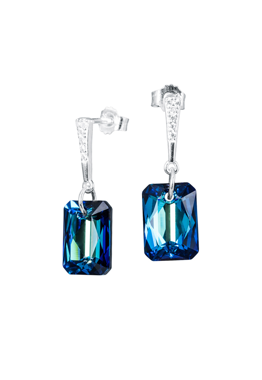 AROS ESTEFANIA PLATA ITALIANA 925 Y CRISTAL GENUINO BERMUDA BLUE JOYAS MONTERO - 1