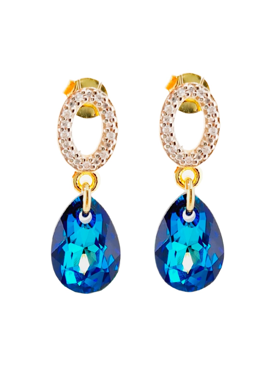 AROS GOTA DE LUZ GOLD CRISTALES GENUINOS BERMUDA BLUE JOYAS MONTERO - 1