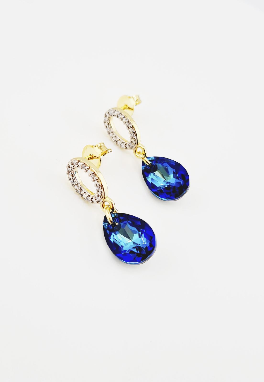 AROS GOTA DE LUZ GOLD CRISTALES GENUINOS BERMUDA BLUE JOYAS MONTERO - 2