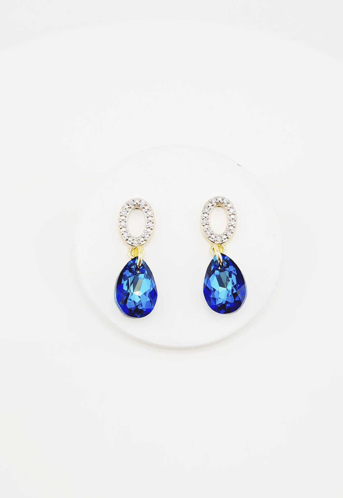 AROS GOTA DE LUZ GOLD CRISTALES GENUINOS BERMUDA BLUE JOYAS MONTERO - 4