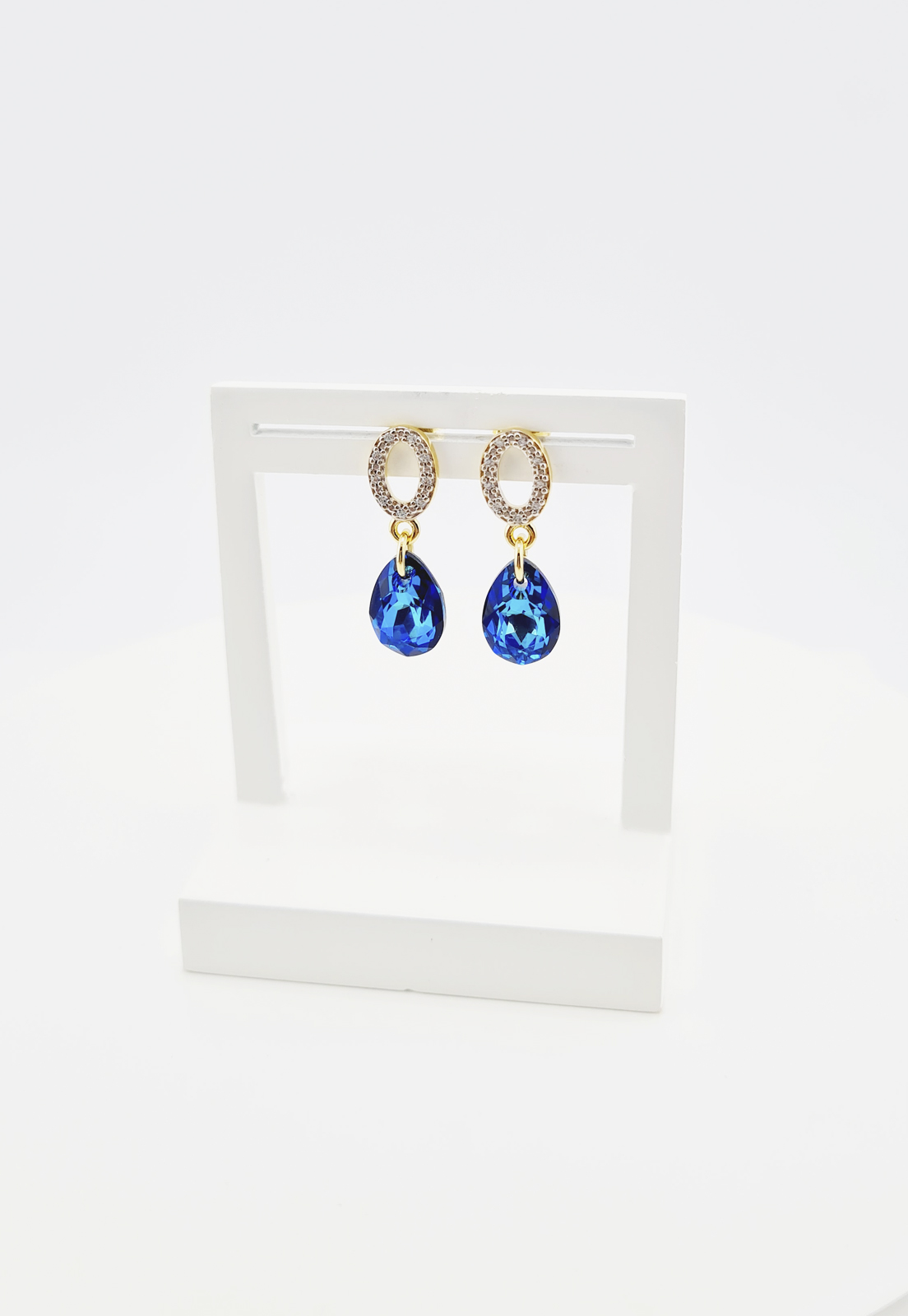 AROS GOTA DE LUZ GOLD CRISTALES GENUINOS BERMUDA BLUE JOYAS MONTERO - 5