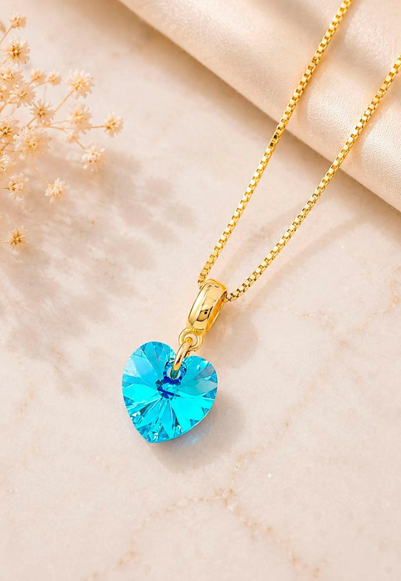 COLLAR ROMANCE GOLD 24K CRISTAL SWAROVSKI® AQUAMARINE - 3