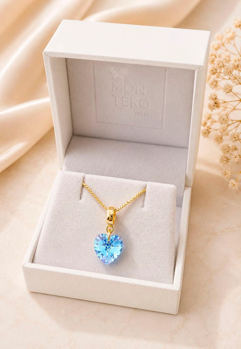 COLLAR ROMANCE GOLD 24K CRISTAL SWAROVSKI® AQUAMARINE - 4