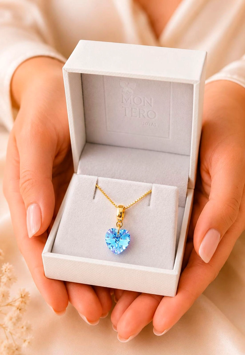 COLLAR ROMANCE GOLD 24K CRISTAL SWAROVSKI® AQUAMARINE - 5