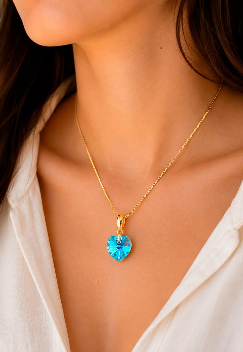 COLLAR ROMANCE GOLD 24K CRISTAL SWAROVSKI® AQUAMARINE - 6