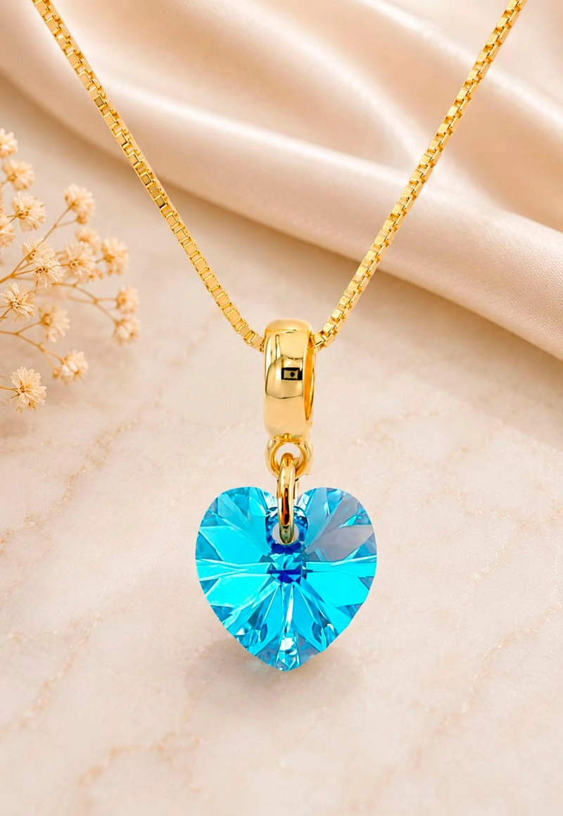 COLLAR ROMANCE GOLD 24K CRISTAL SWAROVSKI® AQUAMARINE - 7