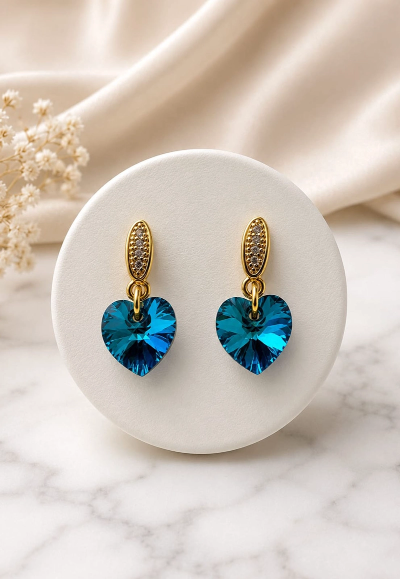 AROS ROMANCE GOLD CRISTALES SWAROVSKI® BERMUDA BLUE JOYAS MONTERO - 2