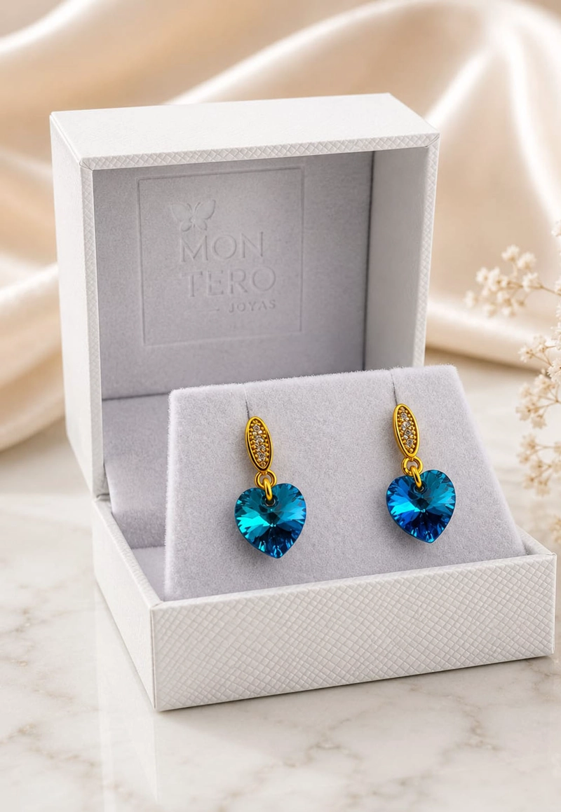 AROS ROMANCE GOLD CRISTALES SWAROVSKI® BERMUDA BLUE JOYAS MONTERO - 3