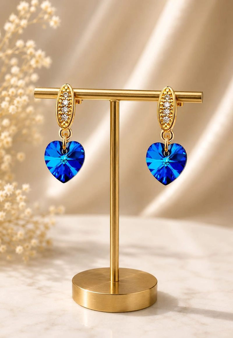 AROS ROMANCE GOLD CRISTALES SWAROVSKI® BERMUDA BLUE JOYAS MONTERO - 6