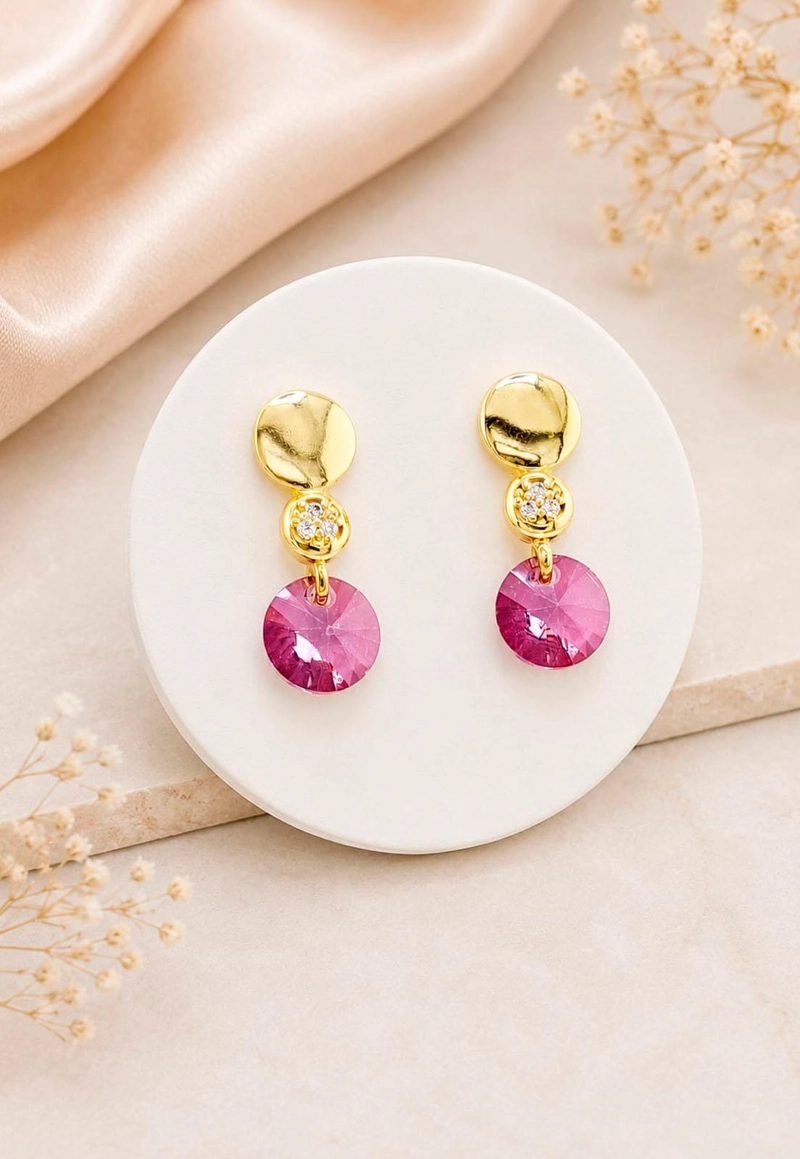 AROS PUNTO DE LUZ GOLD 24K CRISTAL SWAROVSKI® ANTIQUE PINK - 3