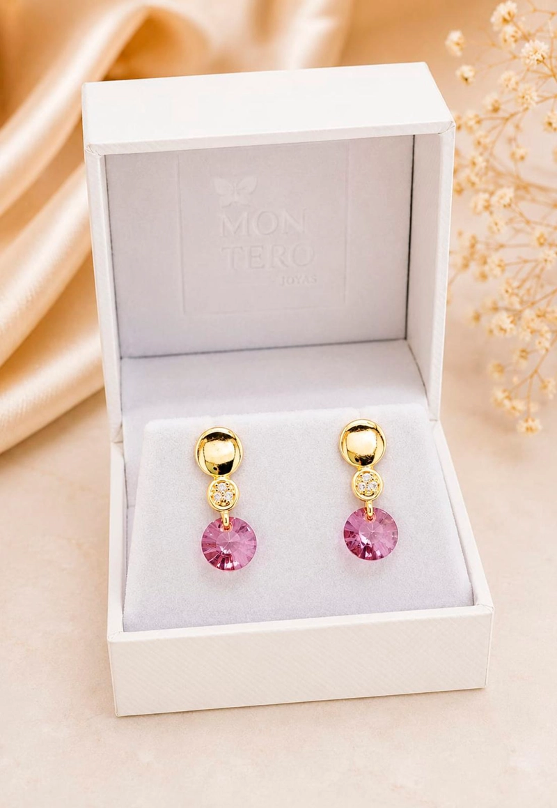 AROS PUNTO DE LUZ GOLD 24K CRISTAL SWAROVSKI® ANTIQUE PINK - 4
