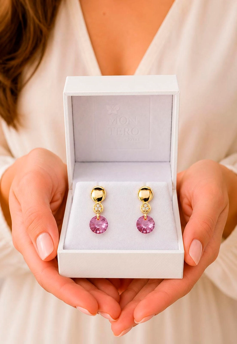AROS PUNTO DE LUZ GOLD 24K CRISTAL SWAROVSKI® ANTIQUE PINK - 5