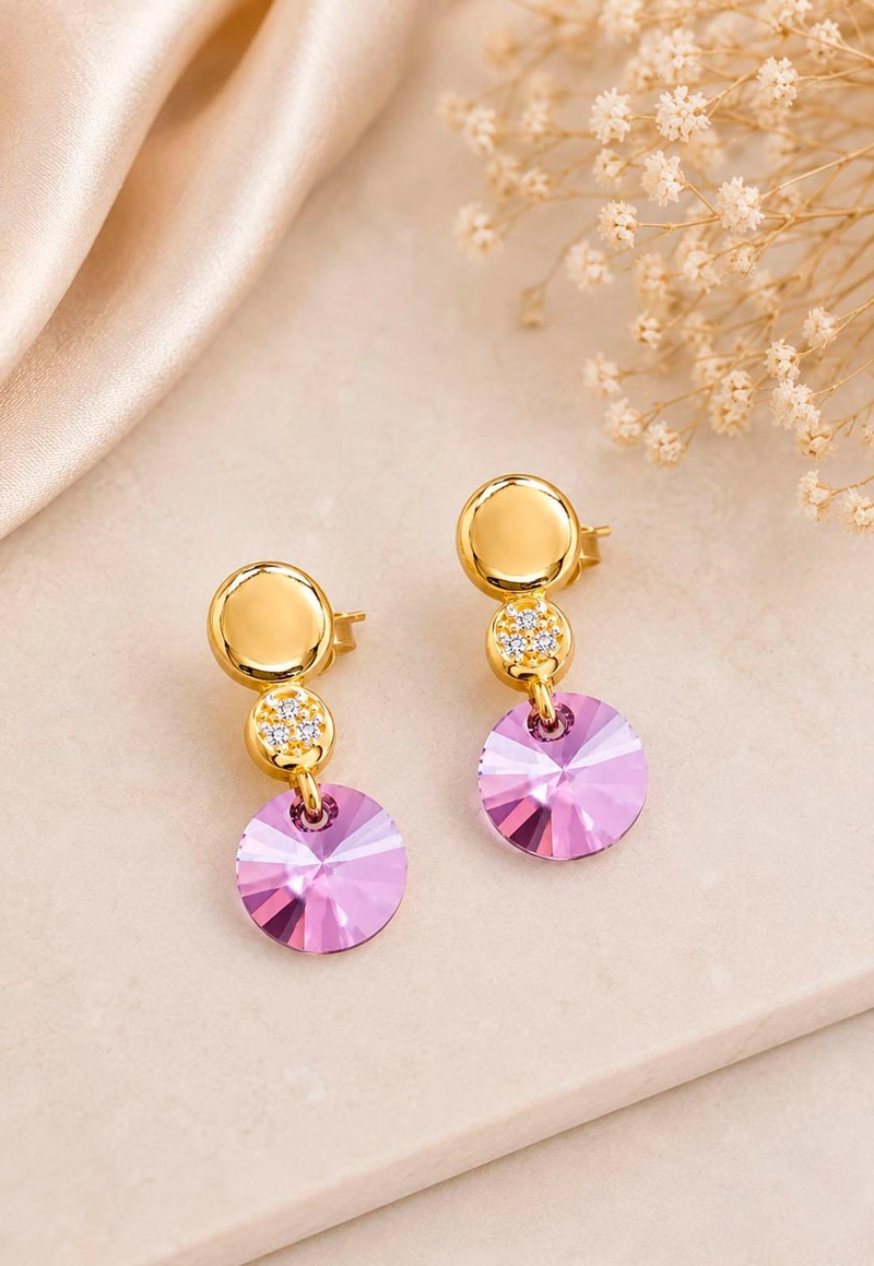 AROS PUNTO DE LUZ GOLD 24K CRISTAL SWAROVSKI® ANTIQUE PINK - 6