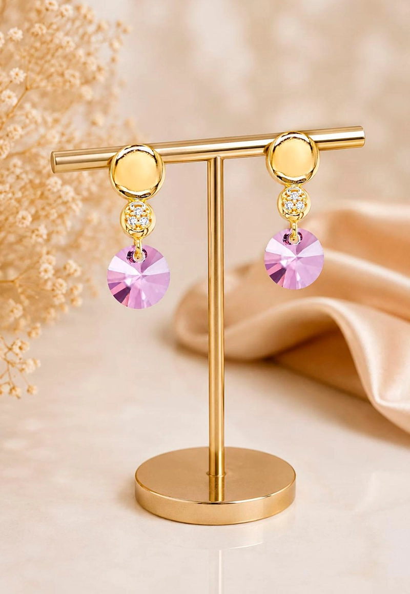 AROS PUNTO DE LUZ GOLD 24K CRISTAL SWAROVSKI® ANTIQUE PINK - 7