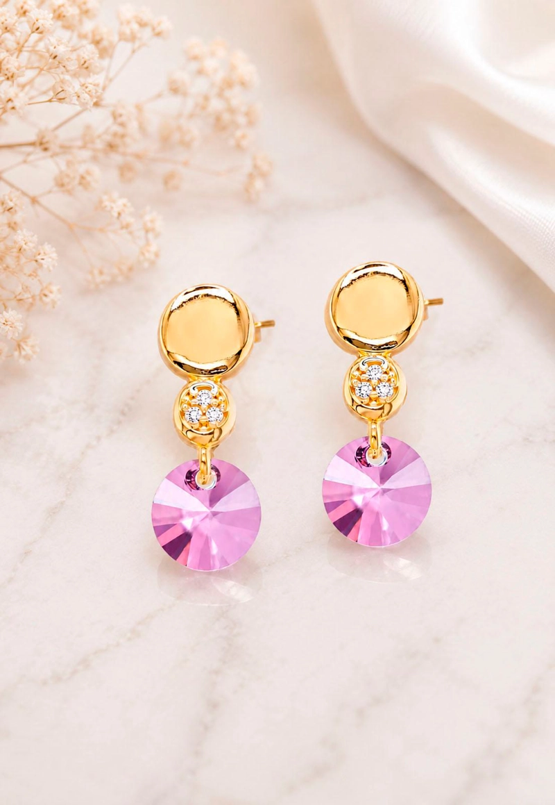 AROS PUNTO DE LUZ GOLD 24K CRISTAL SWAROVSKI® ANTIQUE PINK - 9
