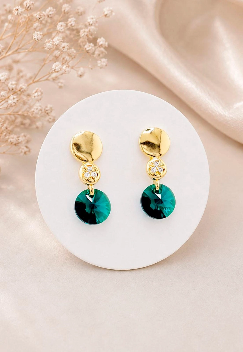 AROS PUNTO DE LUZ GOLD 24K CRISTAL SWAROVSKI® EMERALD - 3