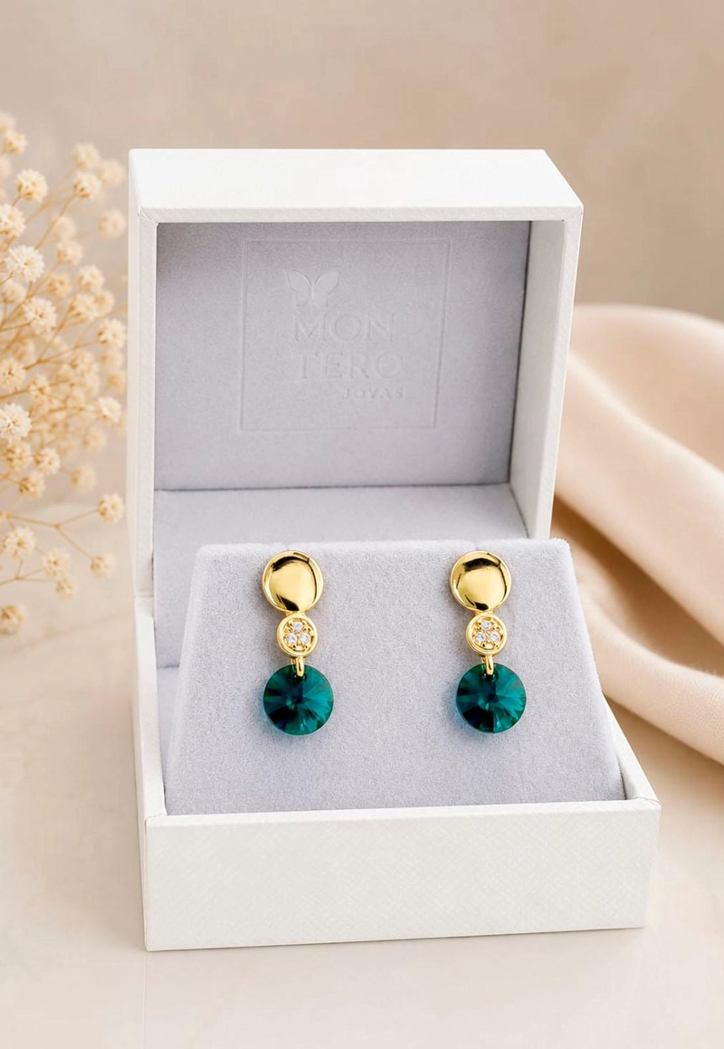 AROS PUNTO DE LUZ GOLD 24K CRISTAL SWAROVSKI® EMERALD - 4