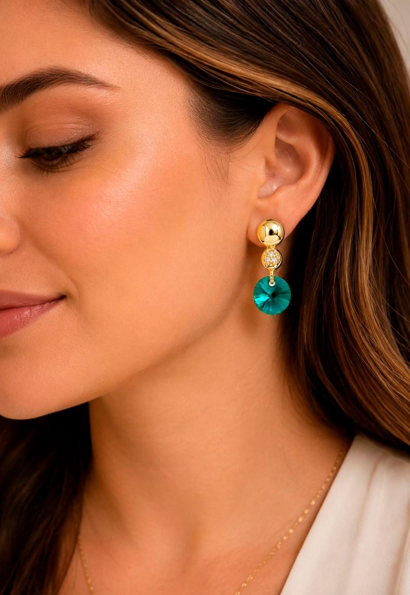 AROS PUNTO DE LUZ GOLD 24K CRISTAL SWAROVSKI® EMERALD - 5