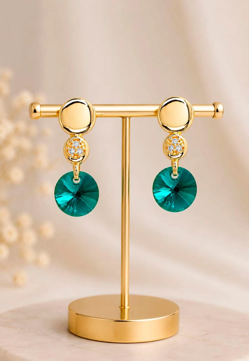 AROS PUNTO DE LUZ GOLD 24K CRISTAL SWAROVSKI® EMERALD - 6